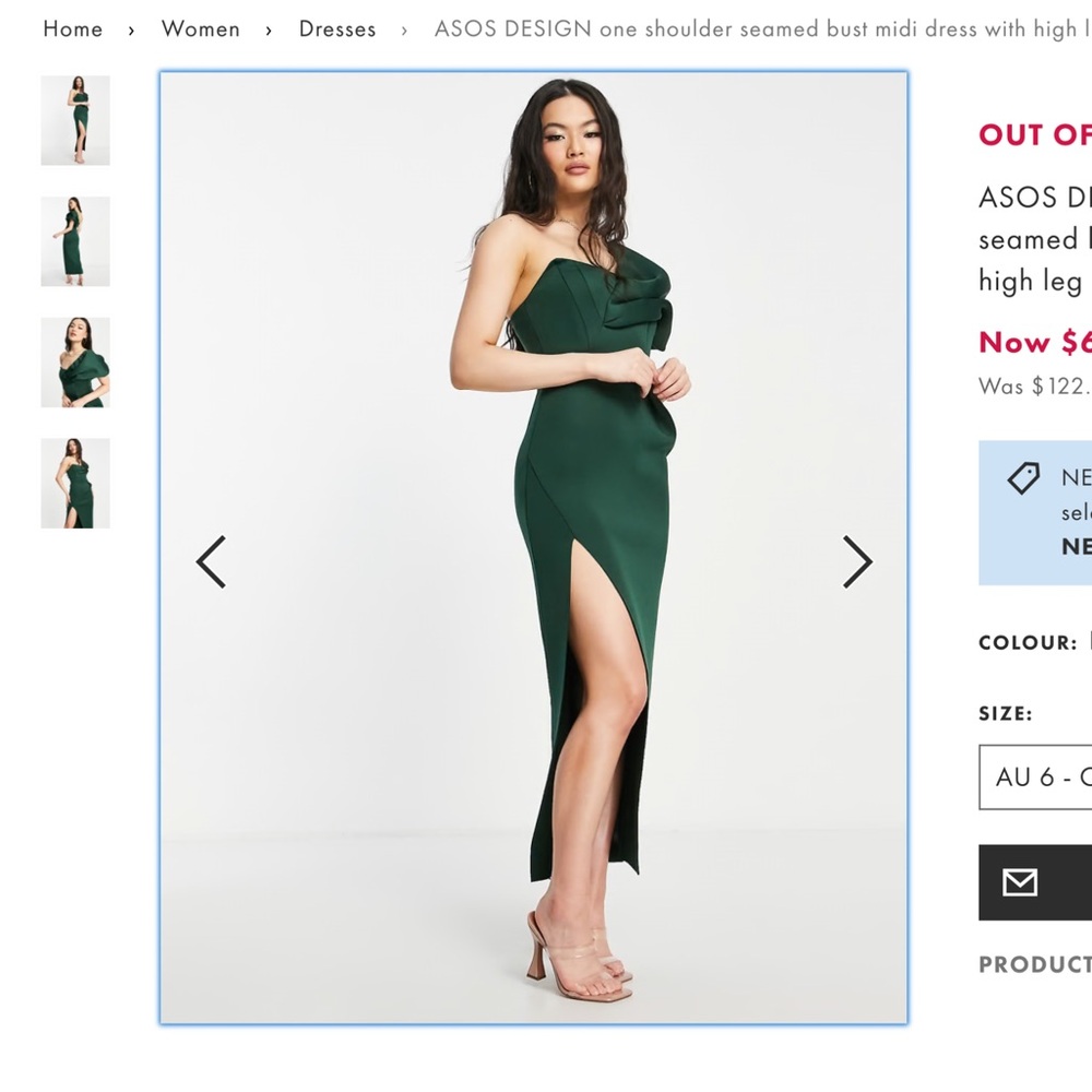 ASOS Curve One Shoulder Dress in Dark Green
